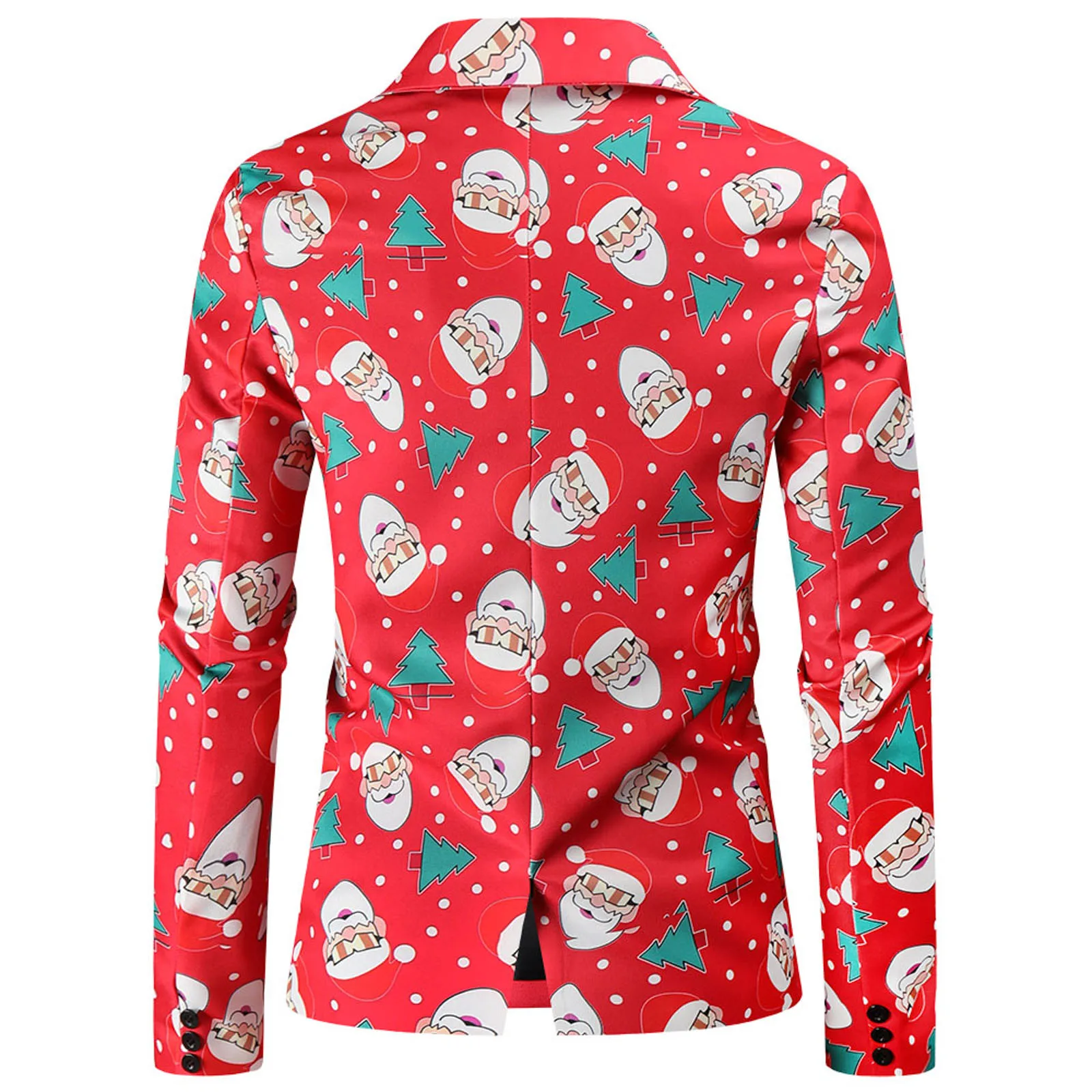 Mens Christmas Blazer Cartoon Santa Claus Printed Single-Breasted Jacket Xmas Carnival Party Chic Stylish Casual Blazers Male