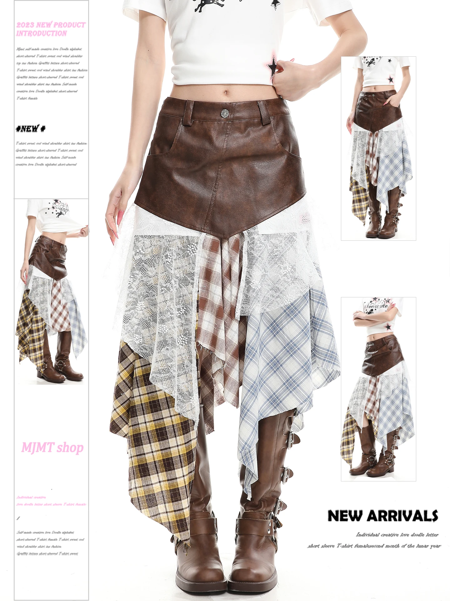 

Американская ретро-юбка А-силуэта в стиле пэчворк с асимметричным подолом и высокой талией, стройнящая фигуру, женская модель, модный тренд весеннего сезона