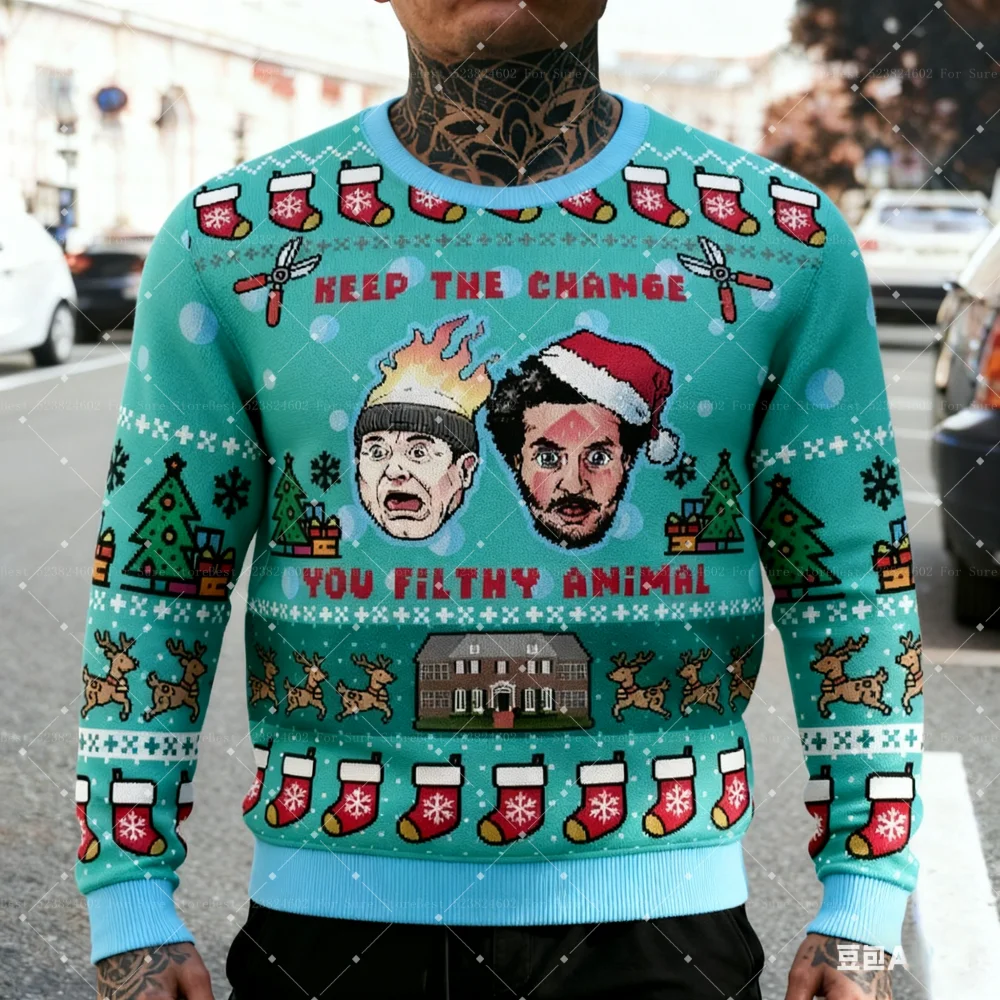 2026 الخريف الشتاء عيد ميلاد سعيد المنزل وحده القبيح عيد الميلاد البلوز الكرتون أنيمي النساء الرجال البلوز القمم هوديي البلوز #4