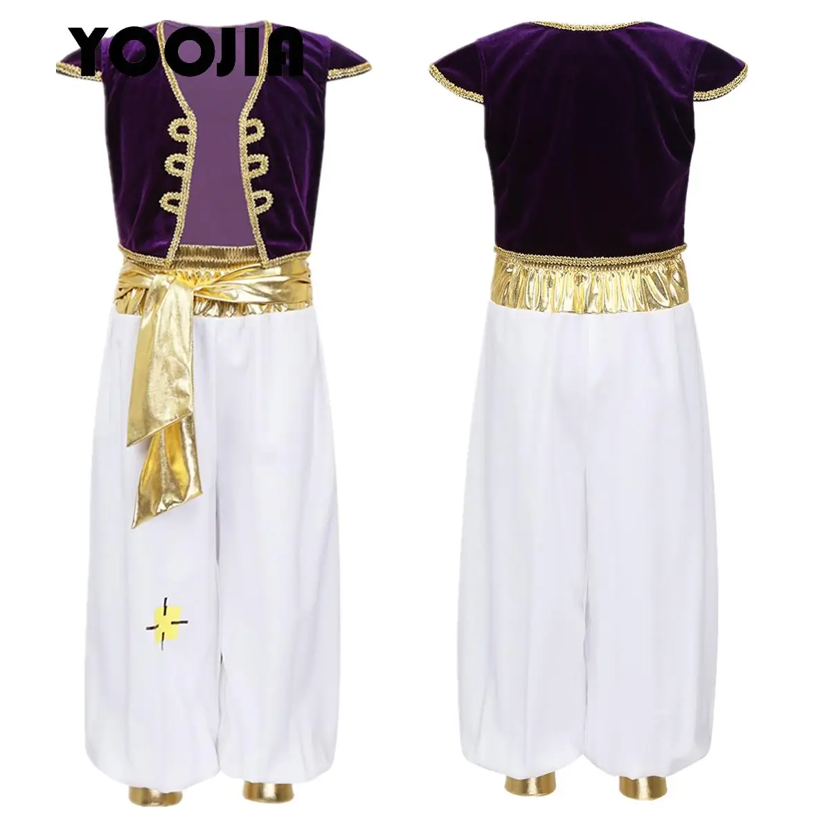

Halloween Arabian Prince Cosplay Dress Up for Kids Boys Cap Sleeves Vest Waistcoat with Belted Pants Carnivals Costume Outfits