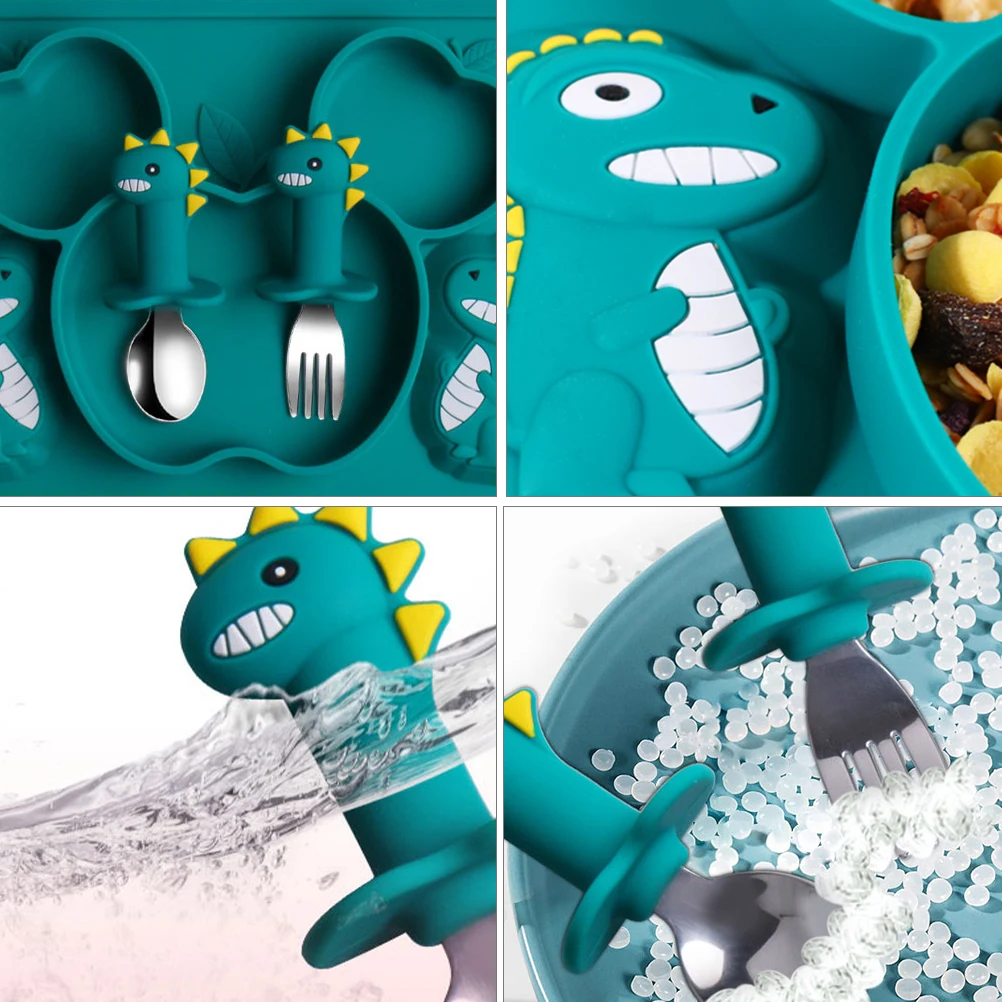 

1 Set Baby Silicone Tableware Set Dish Plate Fork Spoon Durable Heat Resistant Training Food Bowl Compartments Colorful Travel