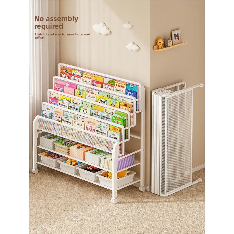 Children's bookshelf floor-to-ceiling shelf is integrated against the wall, movable bookcase, baby picture book shelf