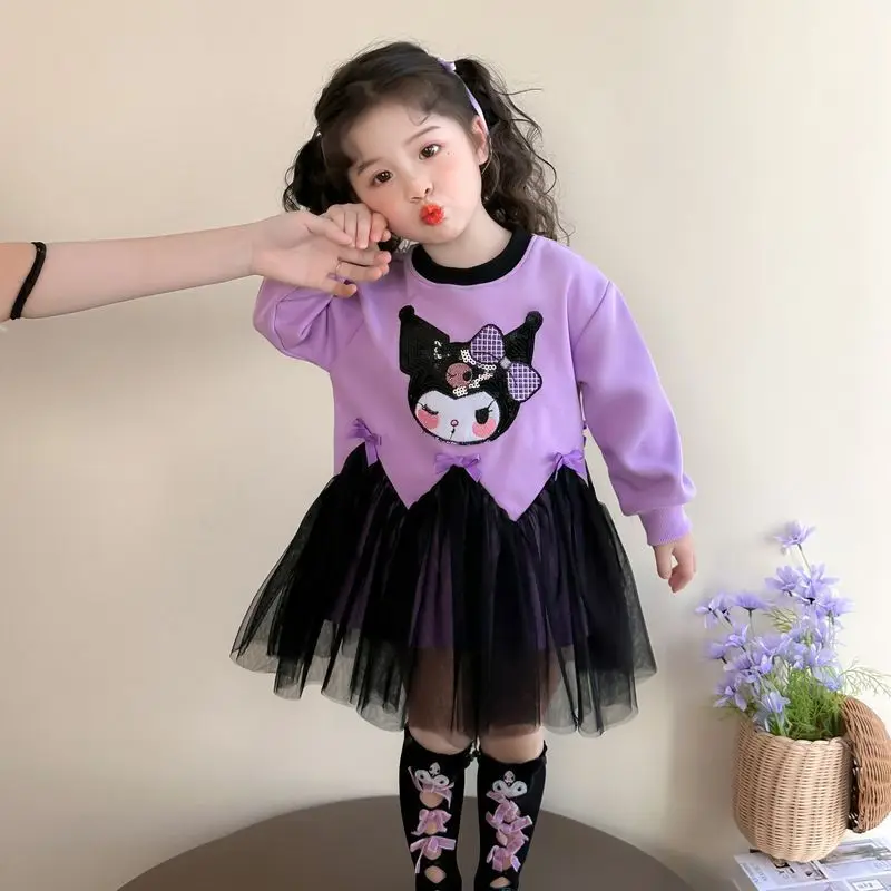 

Kawaii Kuromi Sanrio Student Cute Cartoon Long Sleeve Hoodie Children Comfortable Princess Dress Blouse Birthday Gift for Kids