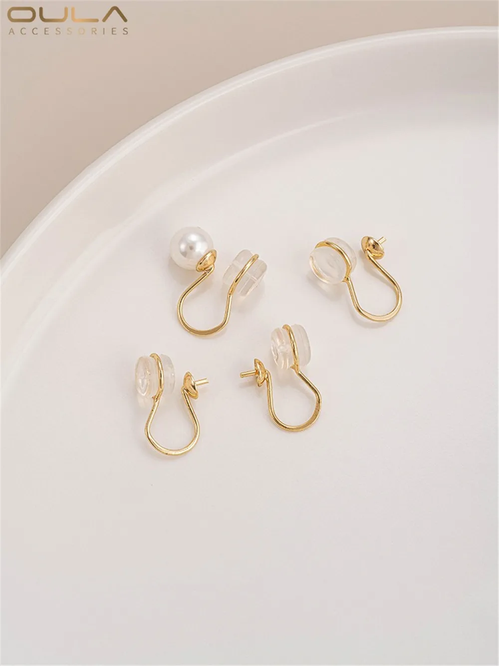 14K Gold Half Hole Pearl Tray Ear Bone Clip Silicone Ear Clip Diy No Piercing Ear Accessories Handmade Accessories