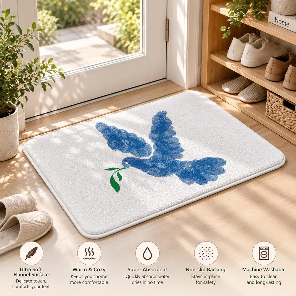 Peaceful White Dove Logo Floor Mat Flannel Rug Soft Non Slip Door Mat For Bathroom Bedroom Kitchen Living Room Home Decor