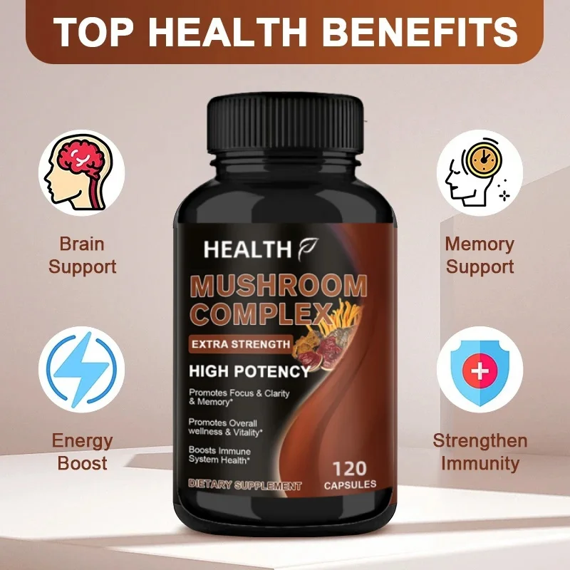 Mushroom Supplement  120 Capsules - 10 Mushrooms Blend - Reishi, Lions Mane, Cordyceps, Chaga,  Maitake, Shiitake