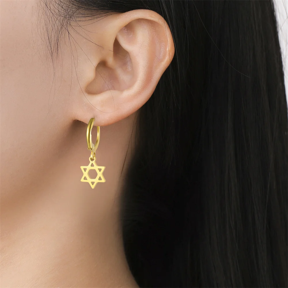 My Shape Star of David Earrings Stainless Steel Hoop Earrings Six Pointed Star Earrings for Women Men Fashion Jewelry Gifts New