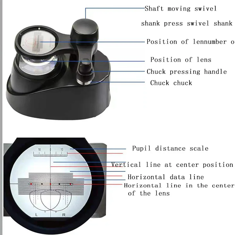 Smart design lens center in eyewear processing equipment black and blue