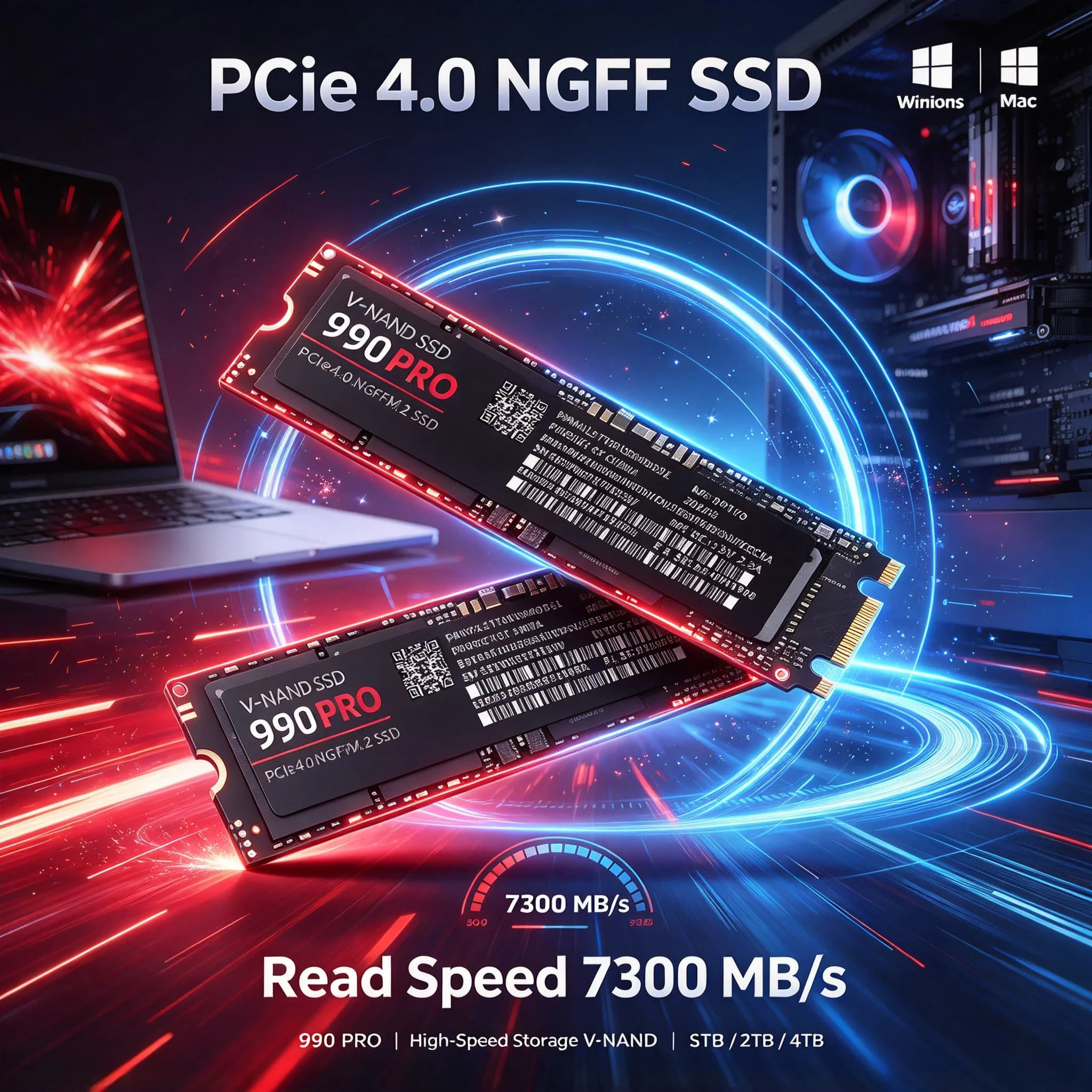 990PRO M.2 NGFF PCIe Gen4 NVMe SSD Interno 2TB 4TB Disco de Estado Sólido de Alta Velocidade para Laptop Gamer, Desktop, Notebook e PC