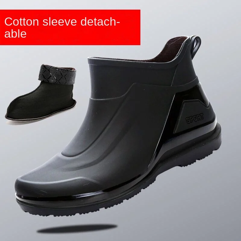 Men's short-tube rain boots thickened wear-resistant one-piece molded rubber shoes non-slip, waterproof, winter men's rain boots