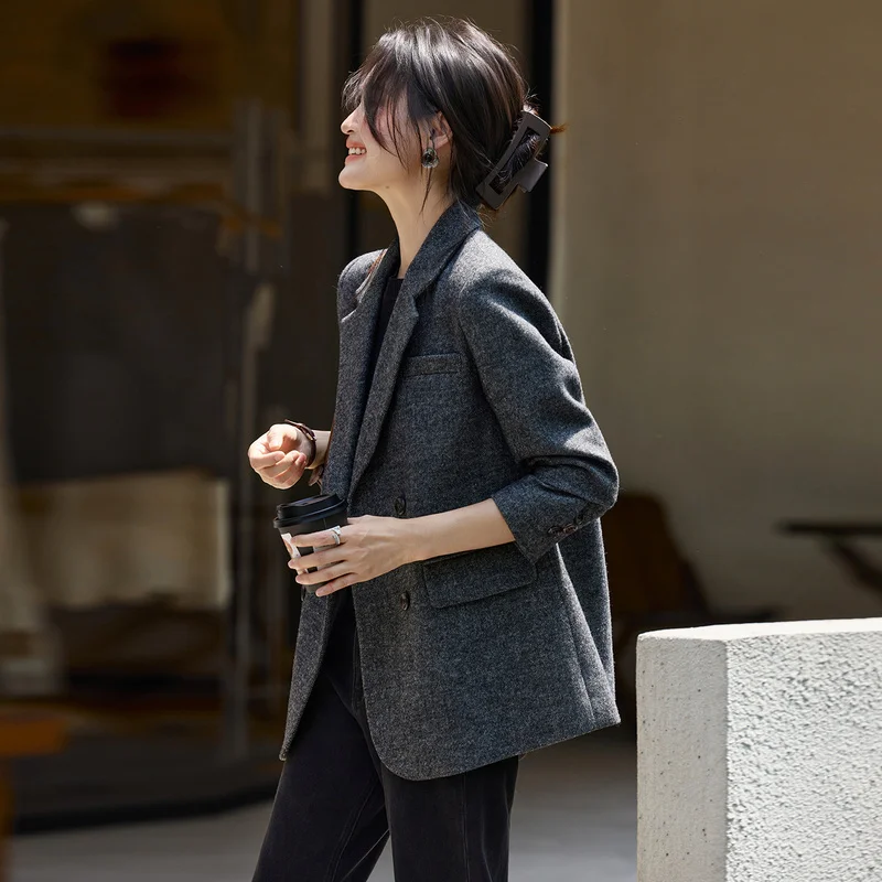 Women's High-Quality Coffee-Colored Wool Blazer Relaxed Fit Winter Collection 2026