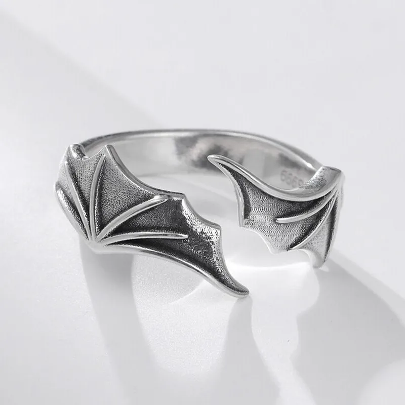 925 Sterling Silver Devil Wings Feather Thai Silver Open Rings For Women Girl Female Sterling-silver-jewelry Bague LR210