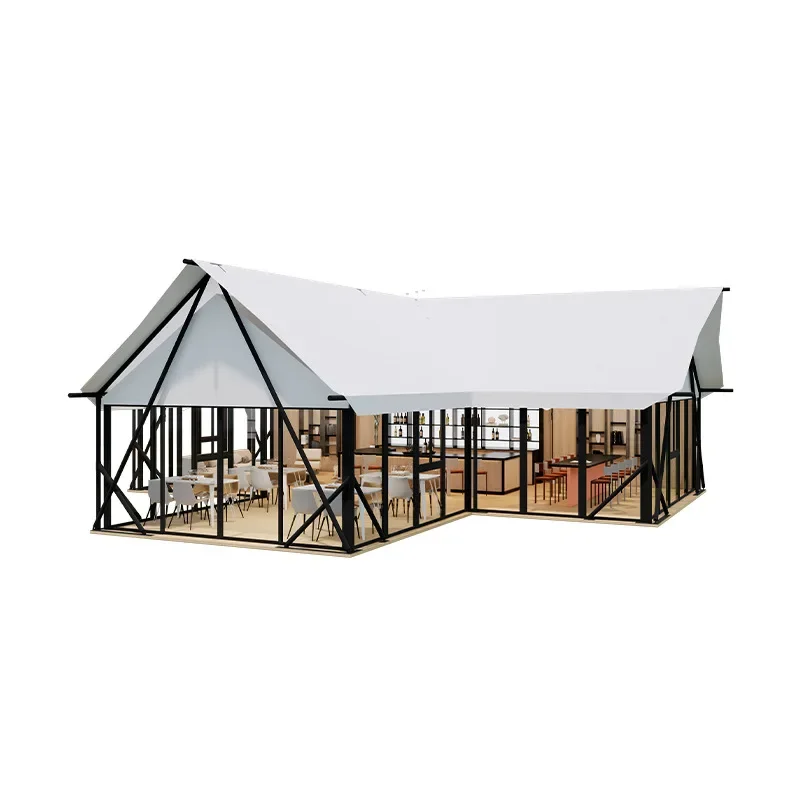 Outdoor camp wild luxury hotel bar tent light luxury glass tension film steel structure large canopy restaurant tent