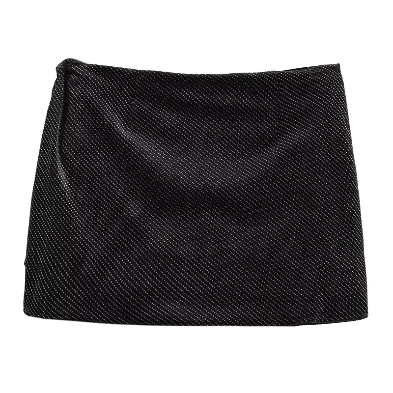 Traf feminino skort veludo mulher lantejoulas saia calças de cintura alta nó saia preta shorts elegante outono envoltório lantejoulas skort feminino