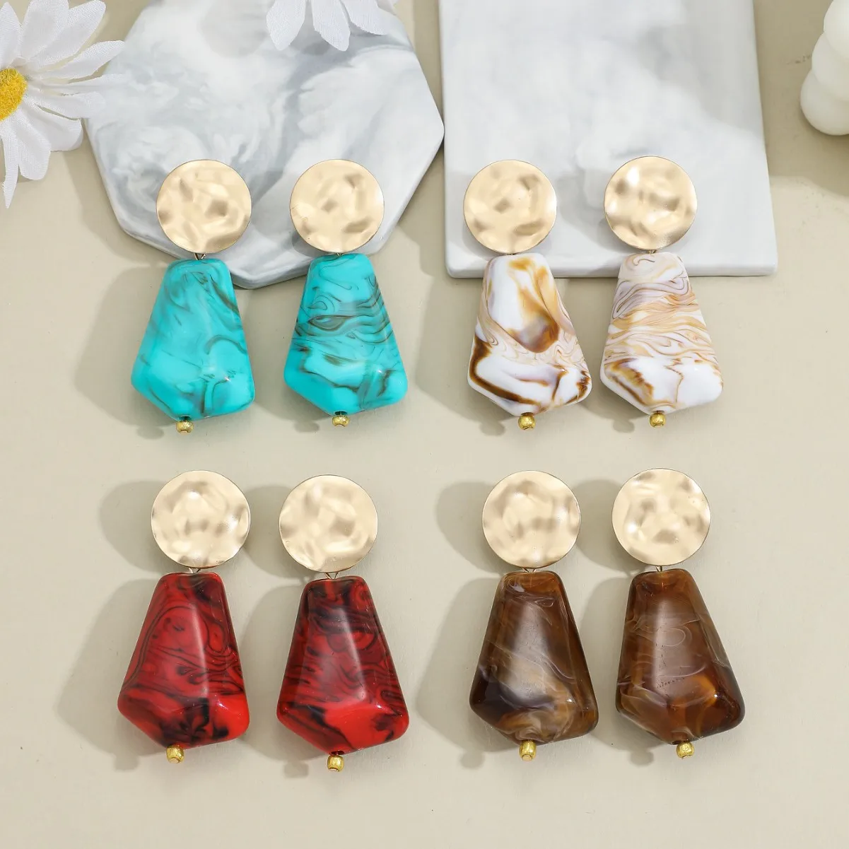 Maillard style smudged earrings geometric earrings women's light luxury high-end hammer pattern disc earrings factory direct sal