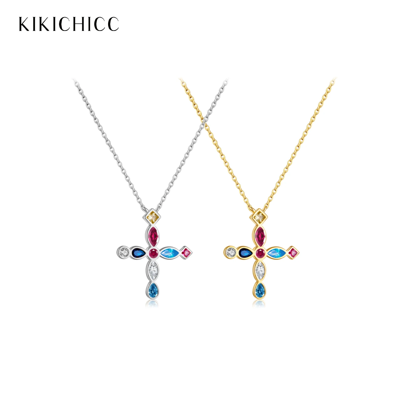 

Kikichicc New 925 Sterling Silver 2024 Gold Long Chain Cross Rainbow Necklace Chain Fashion Pendiente Luxury Spain Styles Jewels