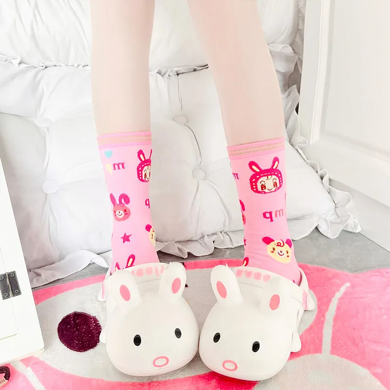 MP Piano Rabbit Cartoon Cute Rabbit Love Embroidered Socks Daughter Clothes Soft Sister Student Girl Long Tube Calf Socks