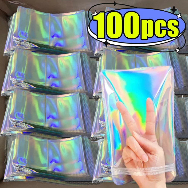 Resealable Laser Self Lock Bags Small Business Packaging Holographic Envelopes Flat Clear Plastic Candy Jewelry Food Storage Bag