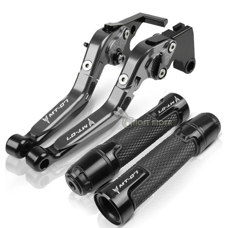 For YAMAHA MT-07 MT 07 MT07 2014-2022 Motorcycle Adjustable Folding Brake Clutch Levers Handlebar Hand Grips LOGO MT-07 Gold