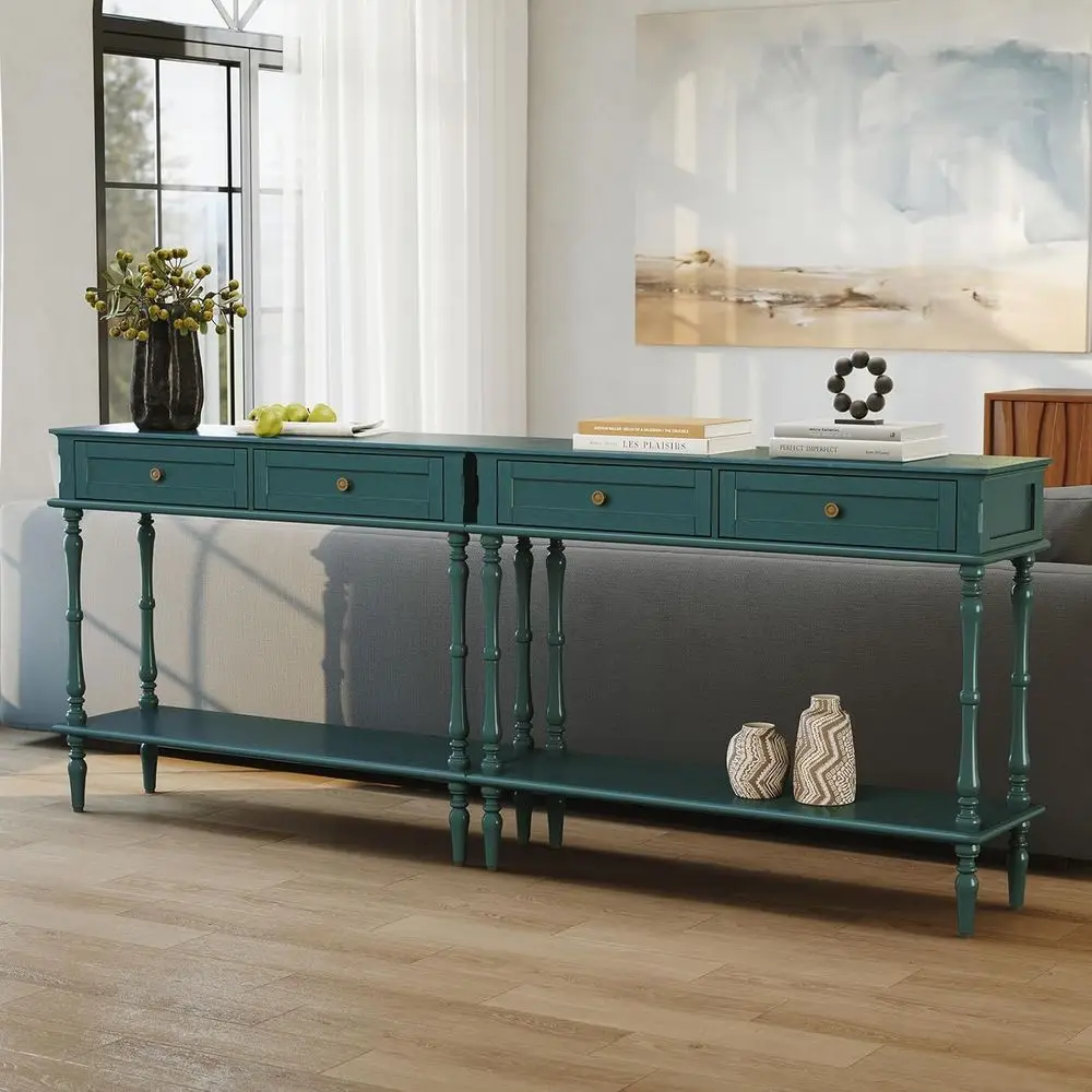 

Vintage-Style Entryway Table with Storage Cabinet and Shelf, Suitable for Narrow Spaces, Green
