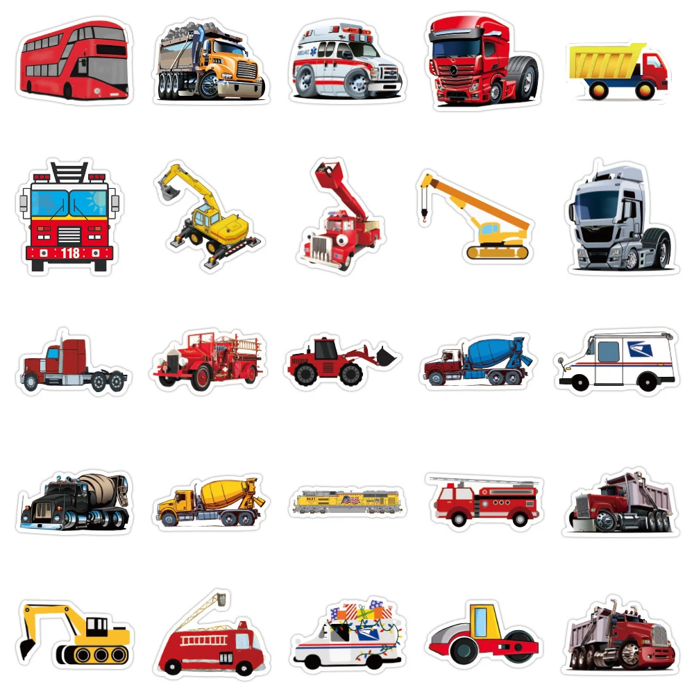 10/30/50/100pcs Funny Cartoon Car Truck Engineering Vehicle Children Stickers Laptop Scrapbook Decoration Sticker for Kids Toy