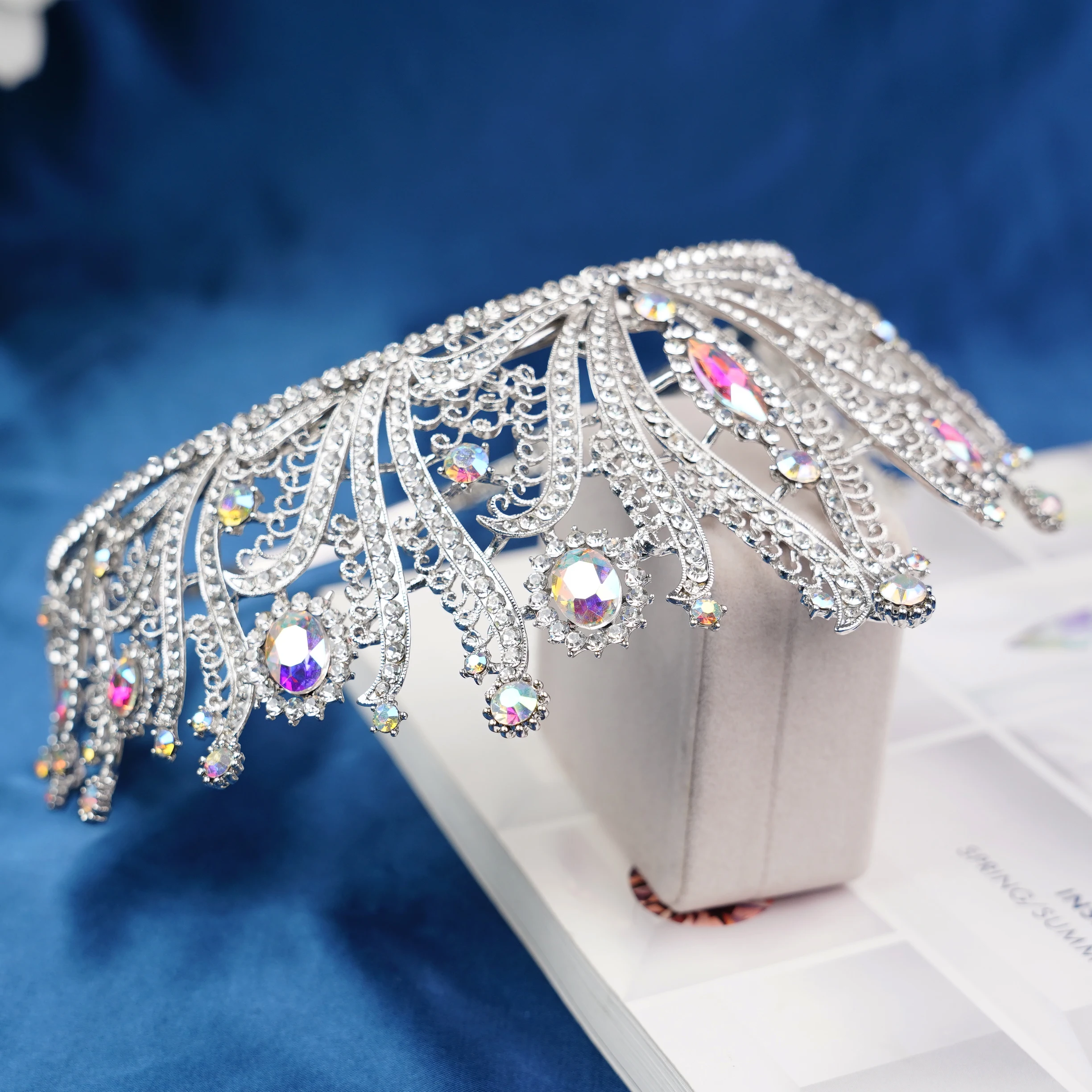 European Big Cubic Zircon Crystal Large Round Miss Universe Bridal Crowns Tiaras Queen Wedding Party Stage Show Hair Accessories