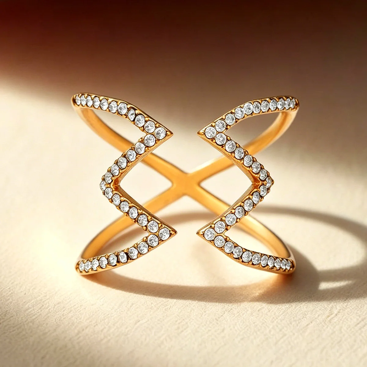 

Minimalist Geometric Cross Stainless Steel Open Ring Women Full Paved Zircon Anti-allergy Adjustable Fashion Jewelry Daily Wear
