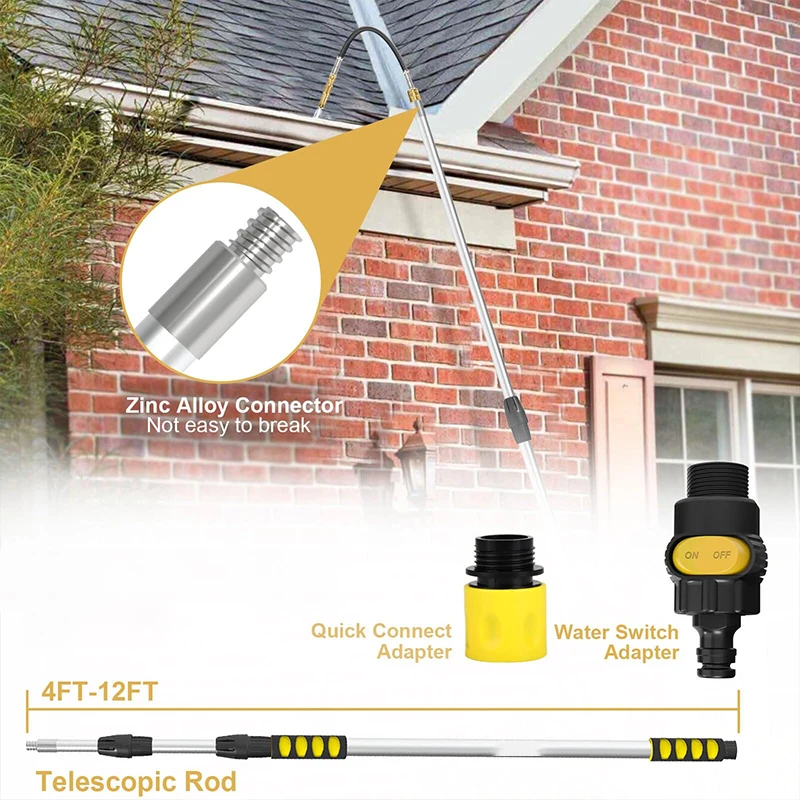 

Инструмент для очистки автомобильного дренажа, 12 футов (около 3,8 метра), телескопический алюминиевый стержень, садовый шланг и соединительные адаптеры