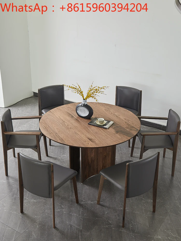 North American imported black walnut table round Nordic household table with turntable table and chair combination