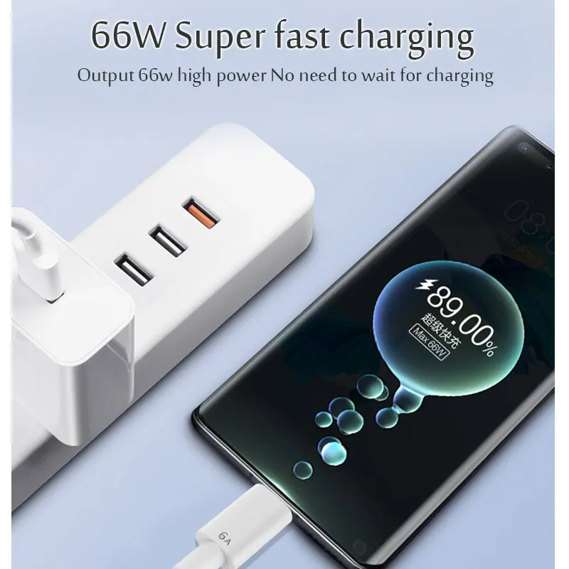 6A 66W USB Type C Super Fast Charge สำหรับ Huawei Mate 40 50 Xiaomi Oneplus Realme Fast Charging USB Charger ข้อมูลสายเคเบิลสายไฟ