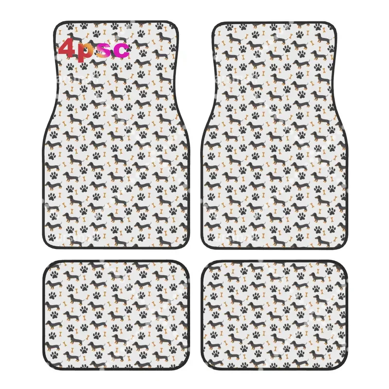 Car Floor Mats 4 Pcs Crystal Velvet Cartoon Dachshund Dog Universal Front Rear Foot Mats Non-Slip Carpets Rugs  Pieces Auto