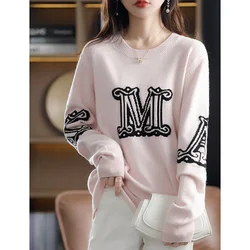 Autumn and Winter Cashmere Elegant Women's Cashmere Pullover O Neck Slouchy Loose Soft Women's Sweater Fashion Pullover