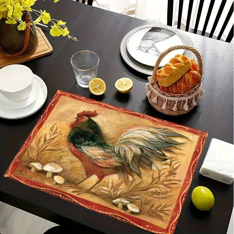 2pcs Placemat, Rooster Patterned Table Mat, All Season Autumn And Winter Table Pad, Used For Party Kitchen Dining Decoration