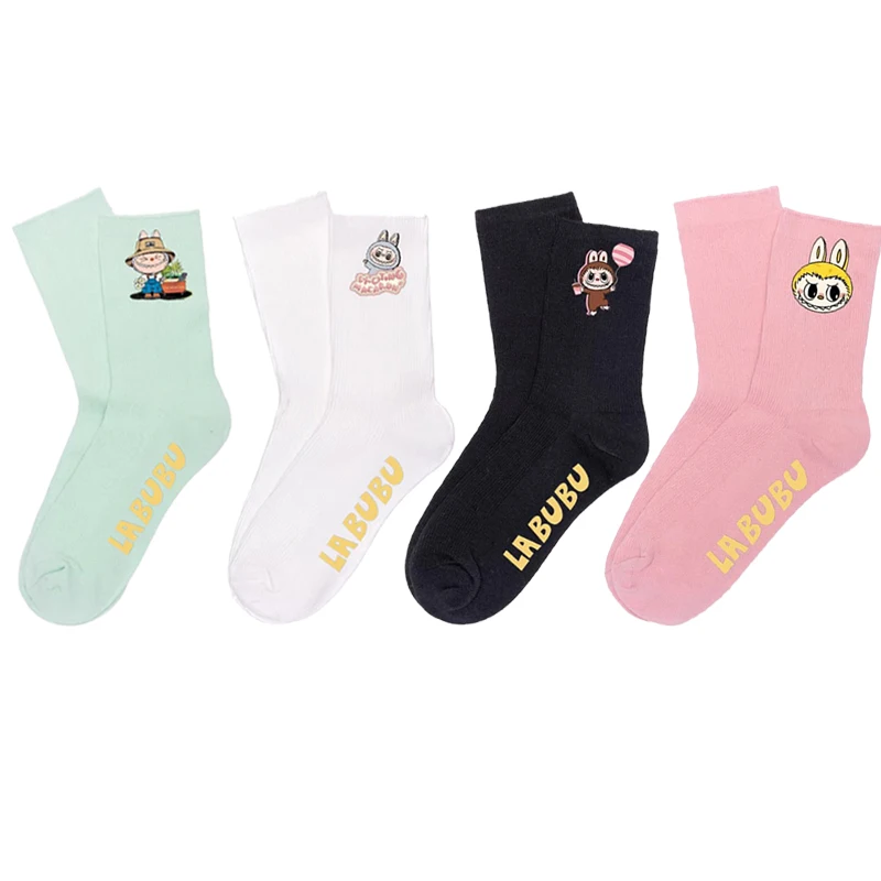 2025 New Cute Labubu Socks Ins Cartoon Long-tube Casual Warm Sleep Mid-tube Socks Sports Cotton Sweat-absorbent Holiday Gifts