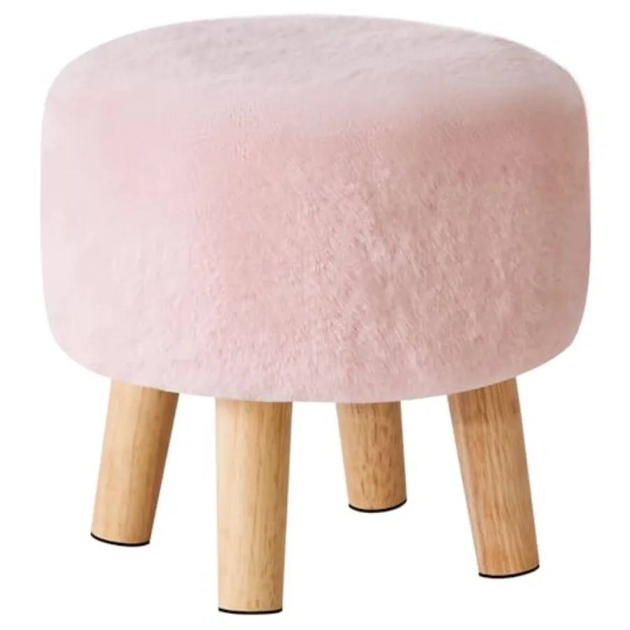 

Round Pouf Ottoman Small Feet Stool Faux Fur Feet Rest for Couch Modern Boho Footstools with Wood Legs for for Living Room Bedr