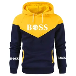 Fall Winter Men's Patchwork Hoodie Outdoor Casual Sportswear Street Fashion Men's Top Fleece Thermal Hooded Sweatshirt