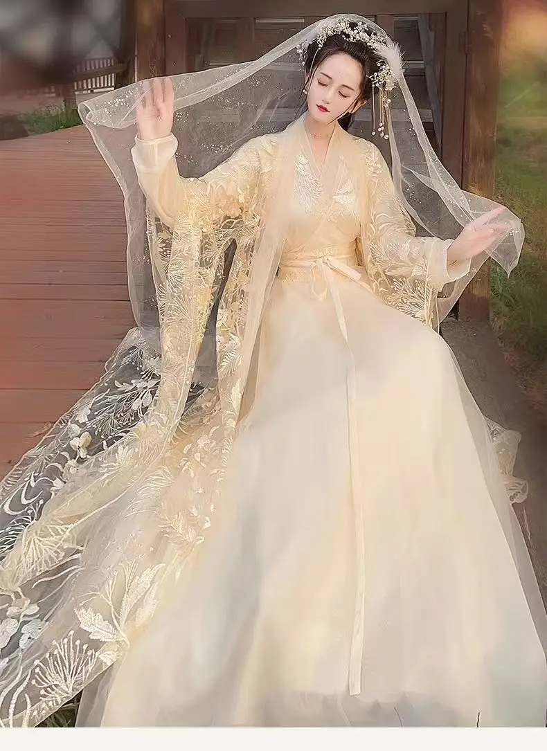 فستان هانفو مطرز بالدانتيل على طراز الأميرة، زي هانفو الصيني التقليدي القديم الأنيق لحفلات الرقص النسائية، زي الجنية الحلوة #1