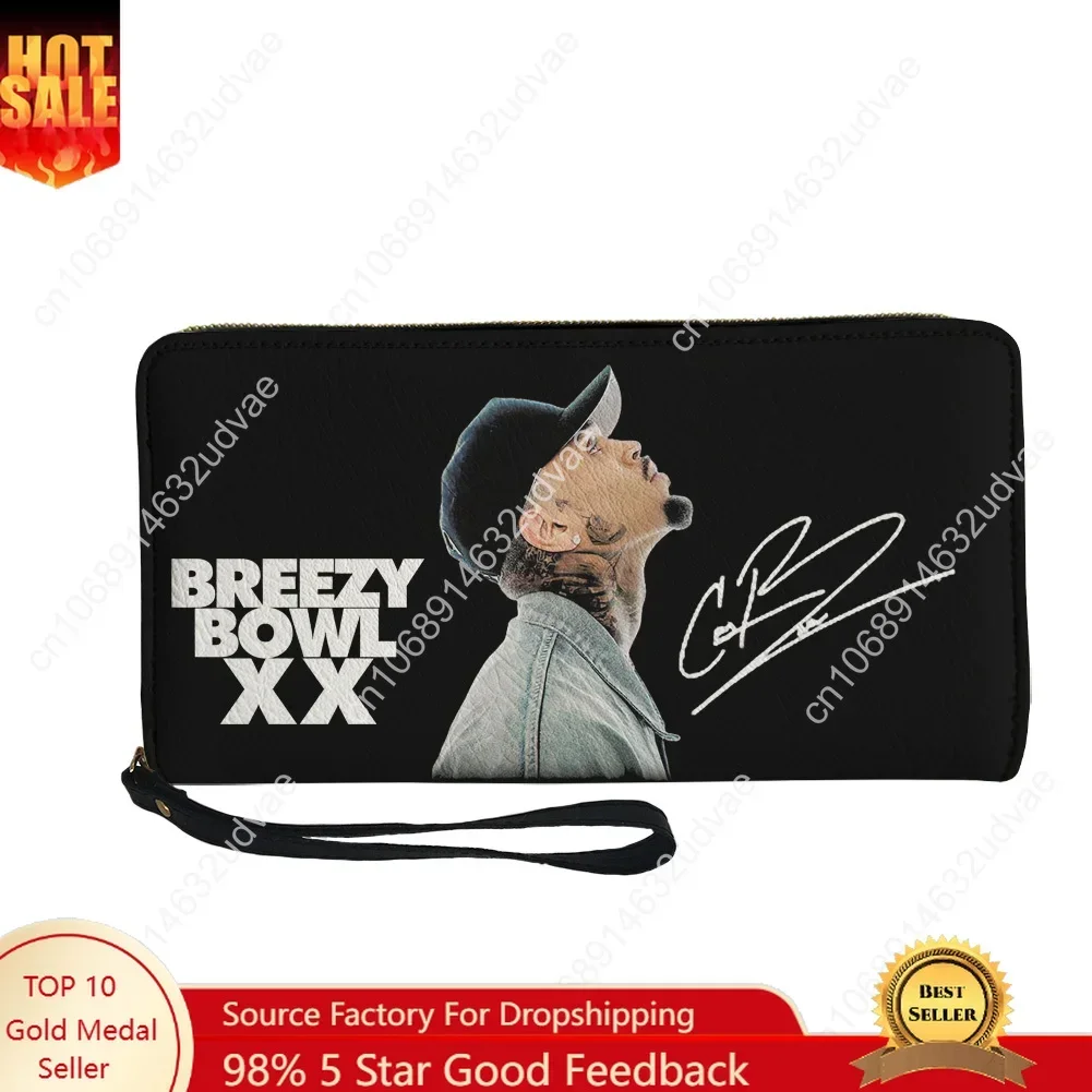 

Chris Brown Wallet Purse Mens Womens Teenagers Zipper Long Wallets Double Print Commuter Personalized Portable Wallet Gift Bag