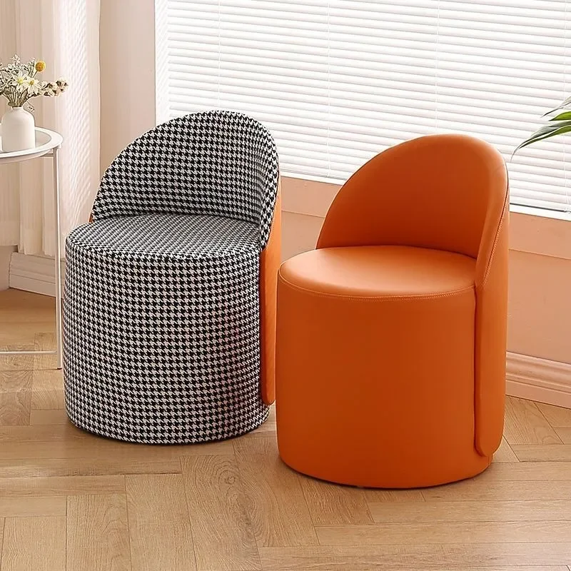 Stool Home Dressing Stools Bedroom Vanity Chair Stools Dressing Table Side Backrest Chair Ins Leather Round Stool Ottomans Pouf