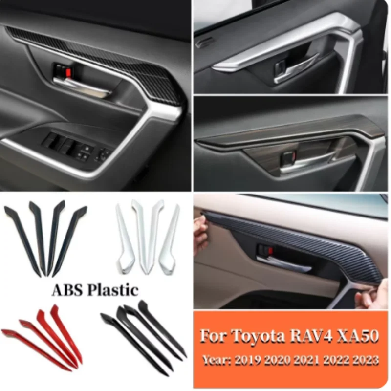 

ABS Carbon fiber Car Door Handles Frame Trims Decoration Cover Strips Accessories For Toyota RAV4 XA50 2019-2022 2023 Hybrid