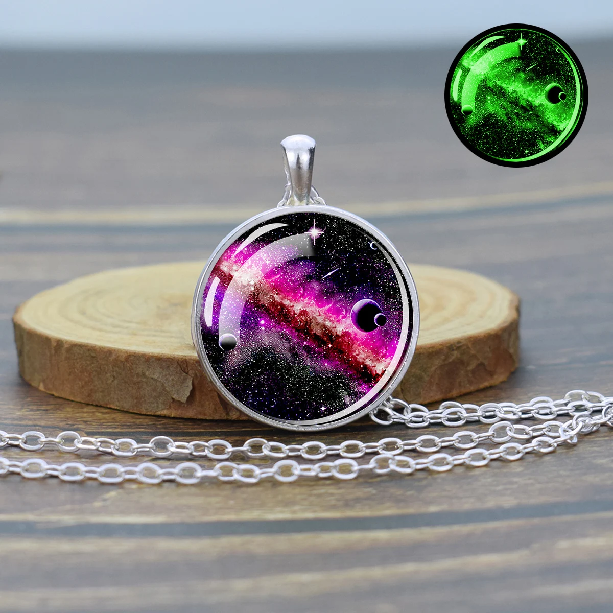 Glow In The Dark Galaxy Necklace Space Planet Pendant Universe Jewelry Solar System Luminous Necklace Astronomy Gift