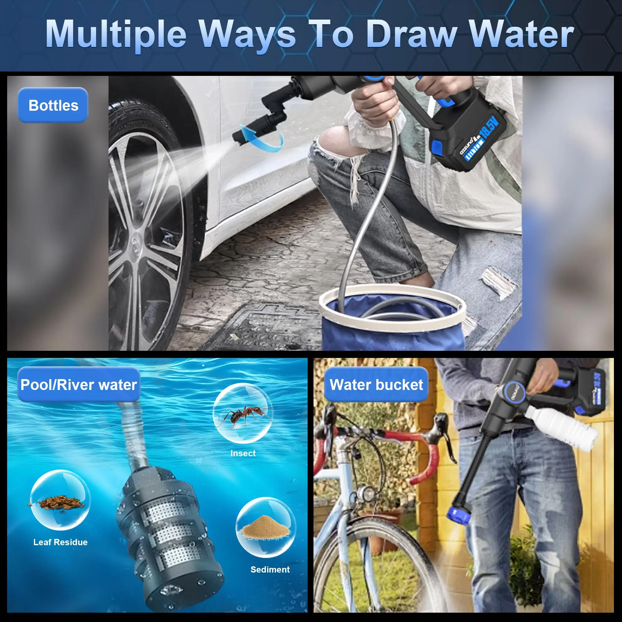 Handheld Coldless Pressure Washer Portable Washer Gift 4000mAh battery*2 Powerful Washer 6-in-1 Nozzle Cleaner For Car,courtyard