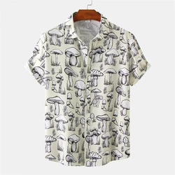 Men's Designer Hawaii Shirts Short Sleeve Tops Summer Hawaiian Fashion Mushroom Print Travel Hiphop Casual Male Clothing Blouses