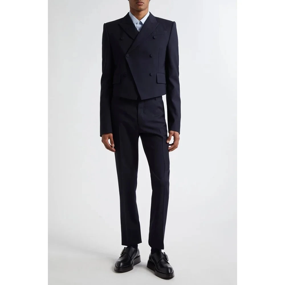 

New Arrival Men's Suits 2 Piecs Short Blazer Pants Irregular Cut Design Double Breasted Slim Fit Party Groom Custom Male Suit