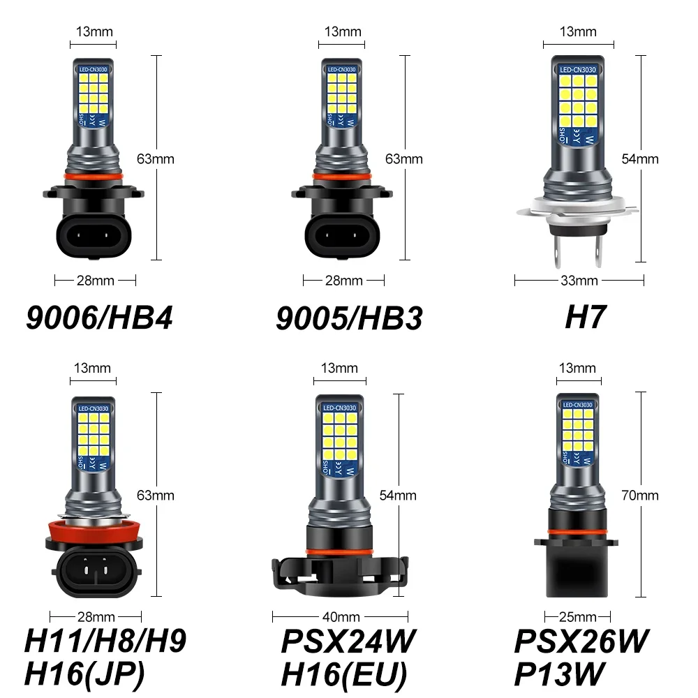 2x NEW Two colors H11 H8 9006 HB4 HB3 H16 H10 PSX24W PSX26W P13W Car Fog Lights Bulb Day Driving Running Light 6000K 3000K 12V