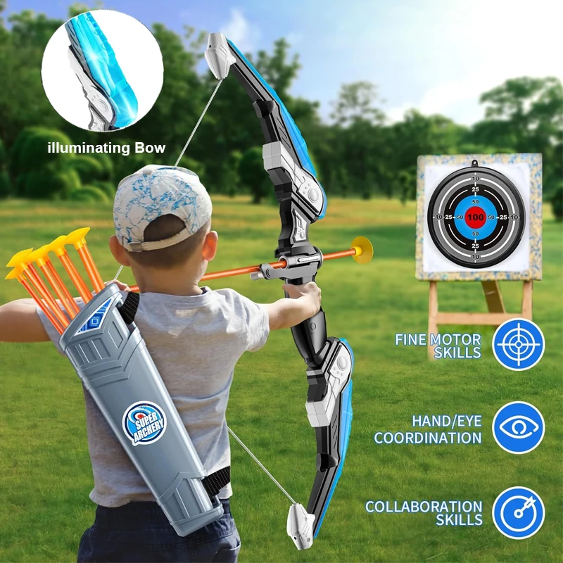 مجموعة القوس والسهم للأطفال، مجموعة ألعاب الرماية المضيئة بإضاءة LED للأطفال من سن 4 إلى 8 سنوات، مع 10 أسهم كوب شفط، الهدف والمرجعة، للأولاد #1