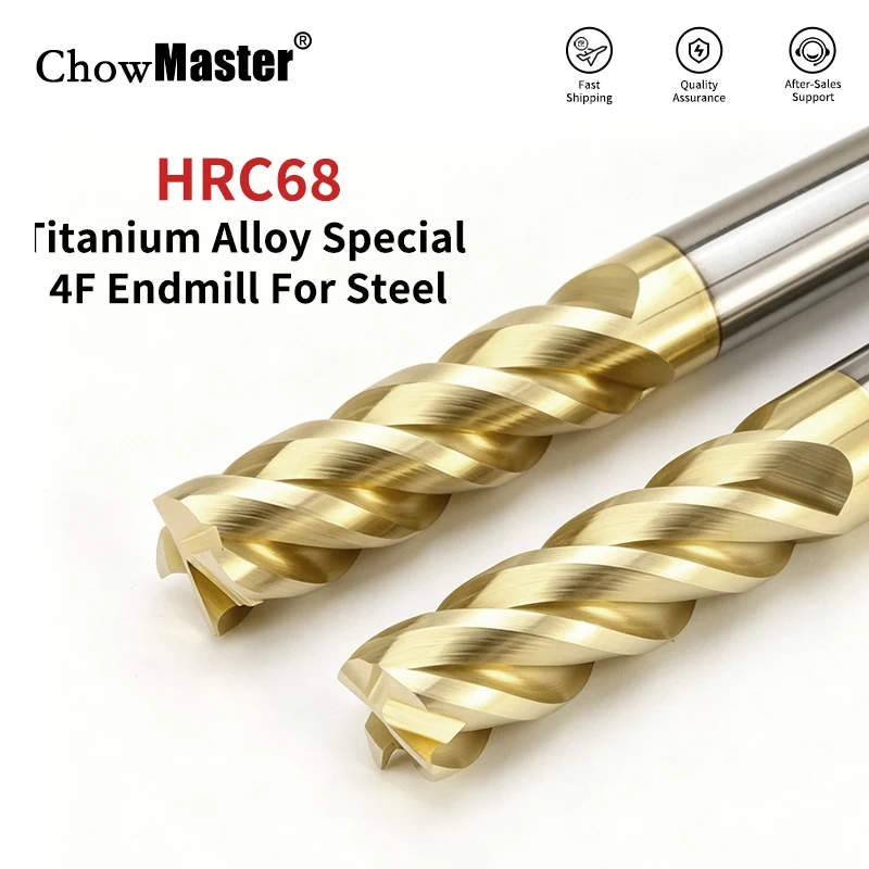 ChowMaster HRC68 4 Flute Carbide End Mill AlCrN Coated Titanium Alloy Special Tungsten Steel Milling Cutter 1-20mm