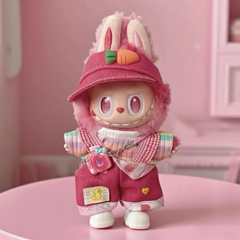 

Подходит для виниловой куклы Labubu 17 см V1 V2 V3, модный Радужный комбинезон, шляпа, обувь, комплект из пяти предметов, одежда, аксессуары для платья