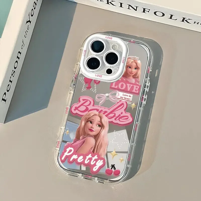 Kawaii Barbie Pink Mirror Case Y2K Phone Case MINISO Anime Applicable To Mobile Phone Iphone 16/15/14/13Promax Lovely Girl Gift