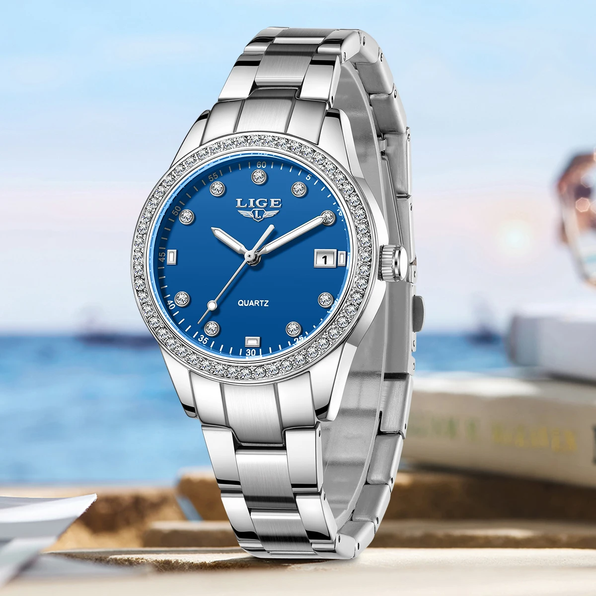 LIGE Women Watch Elegant Business Quartz Wristwatch Pink Dial Lady Casuan Dress Bracelet With Date Display Original Clock